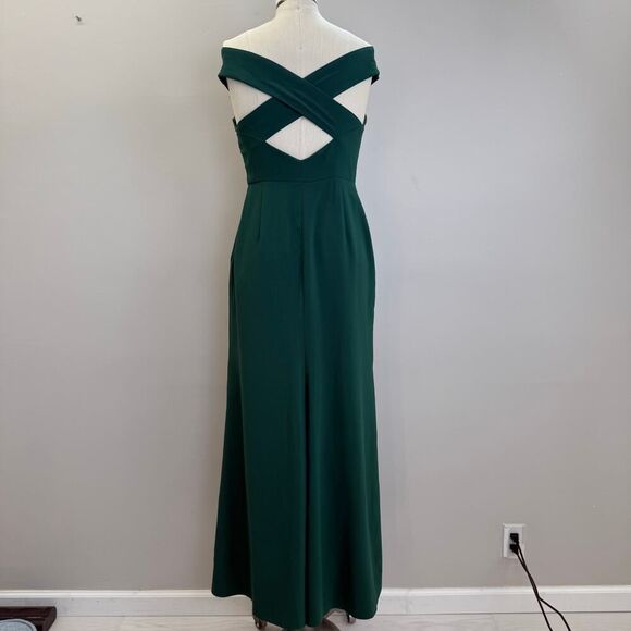 Dessy Collection Women's Green Crepe
Off the Shoulder Criss Cross Back - Picture 5 of 8